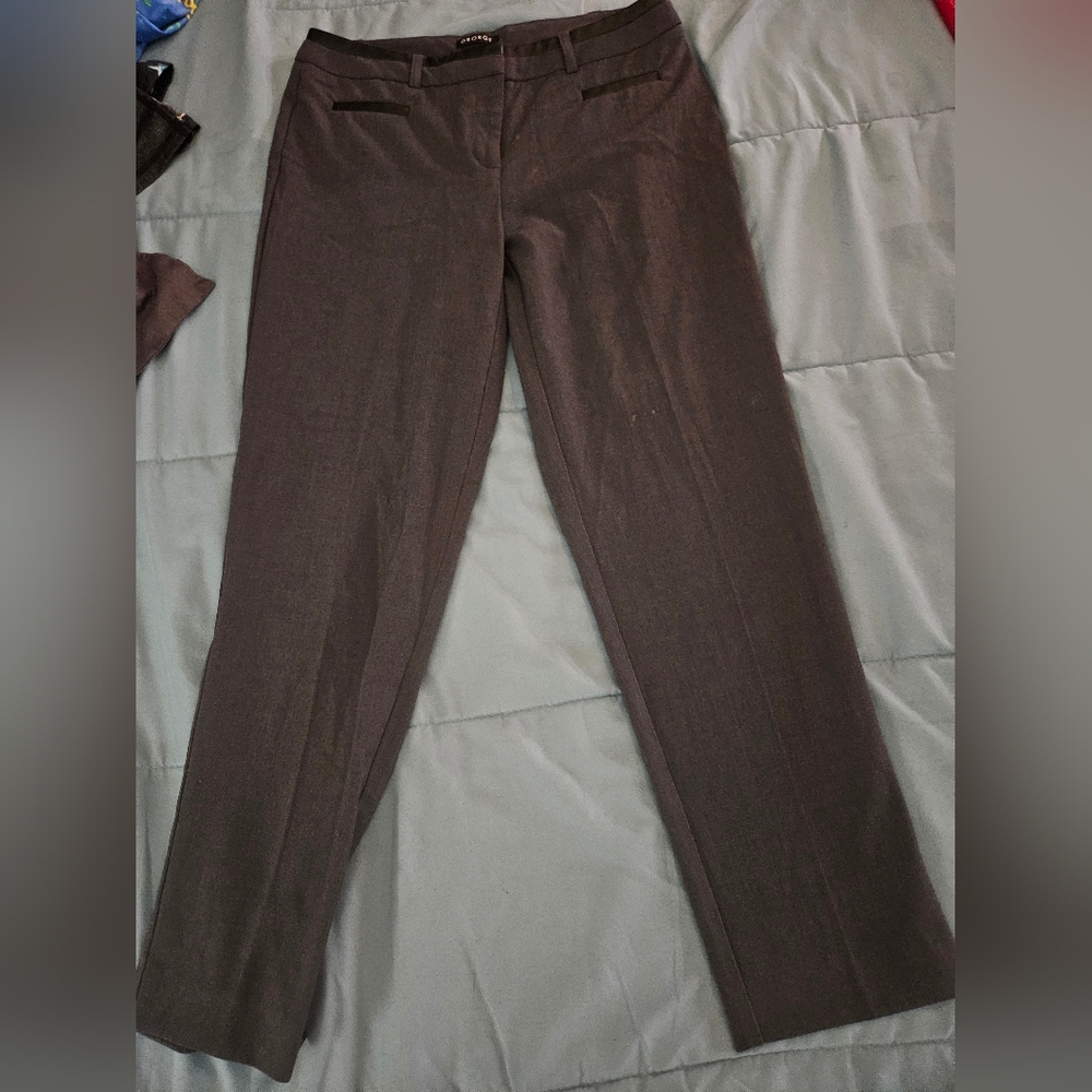 Women Gray Dressy Pants With Leather Details